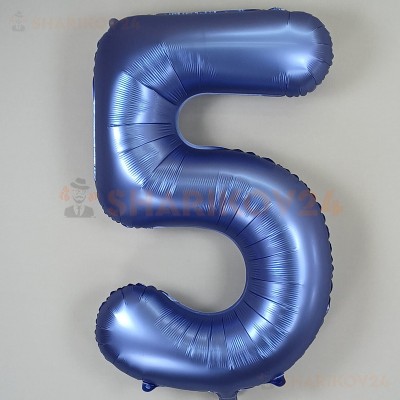 Шар (34''/86 см) Цифра, 5, Синий, Сатин